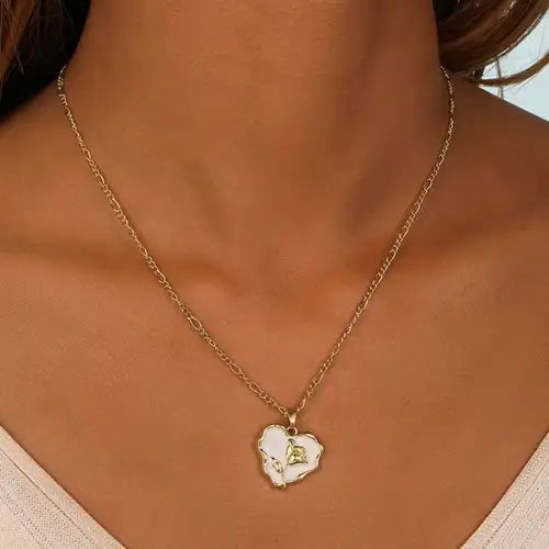 Heart Rose flowr Pendant
