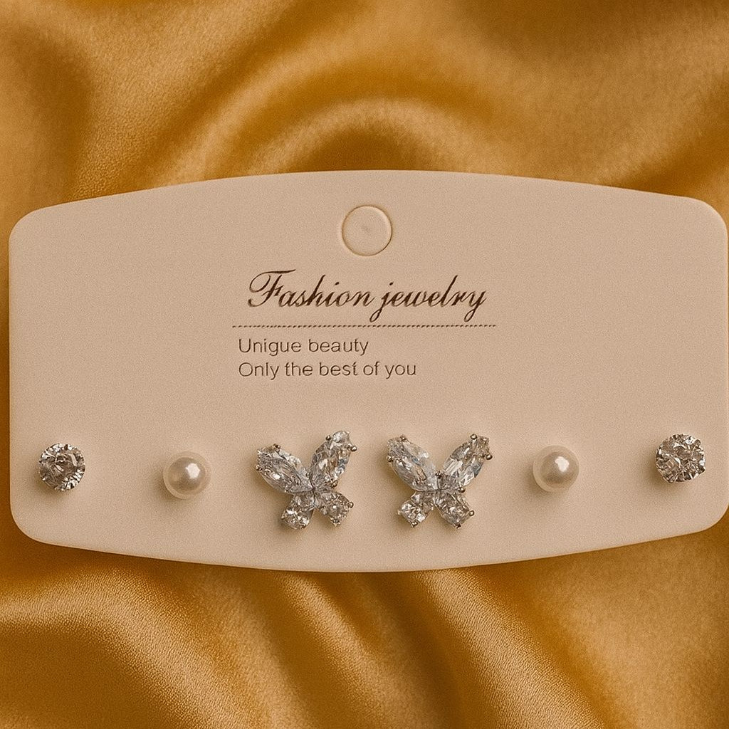 6 Pair Butterfly Studs