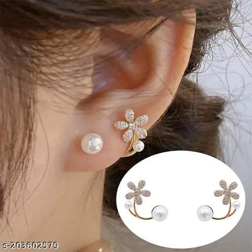 Korean Shiny Flower Peral STud