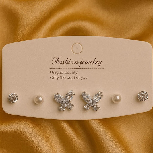 6 Pair Butterfly Studs