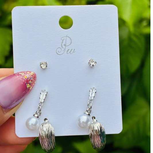 Three pair Silver brass Earring Combo
