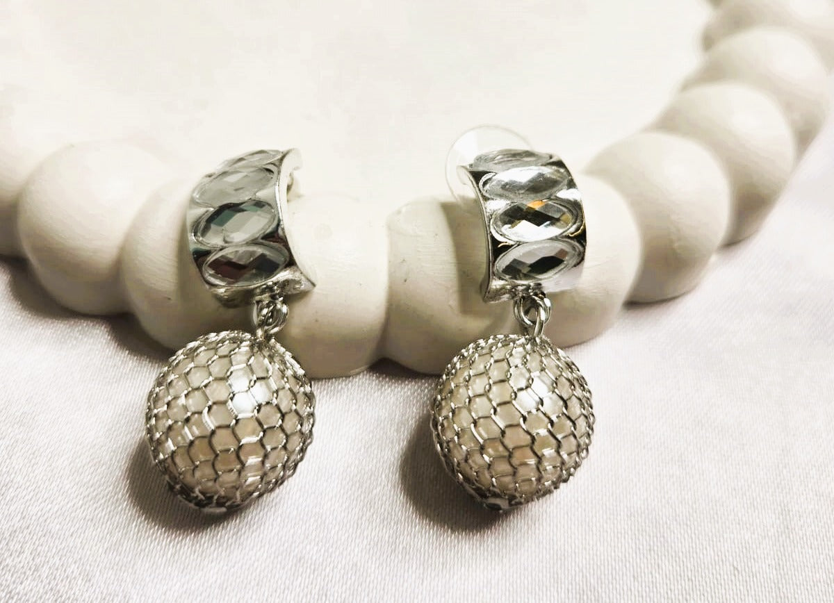 Silver Drop Dot Earrings