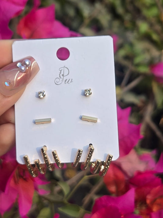W shape Earrings Combo Stud